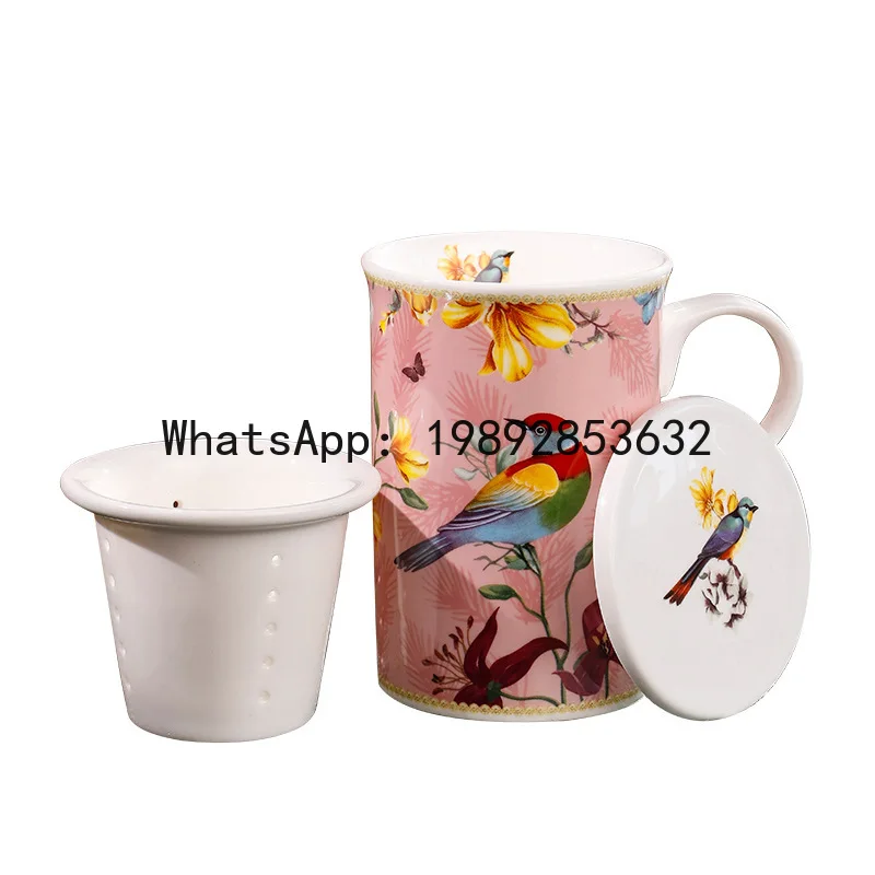 

PYJ1 water cup ceramic mug coffee cup enamel flower bird pink green pattern gift box business gift modern simplicity--4pce