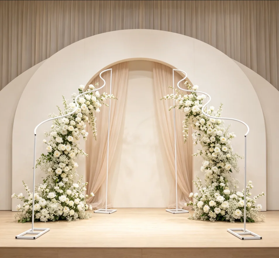 Eye-Catching Wavy Metal Frame Wedding Arch Backdrop Stand for Wedding Ceremony Stage Outdoor Photo Background Party Decoration