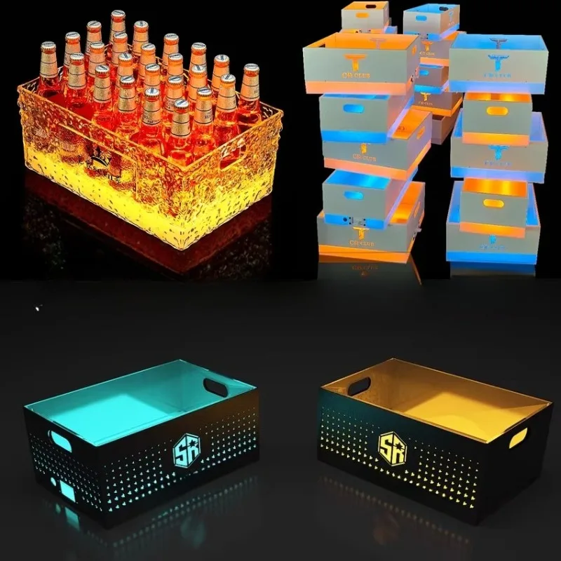 

LED Rechargeable Luminous Ice Bucket Creative KTV Beer Case Bucket Cocktail Rack Bar Acrylic Champagne Bucket Beer Frame