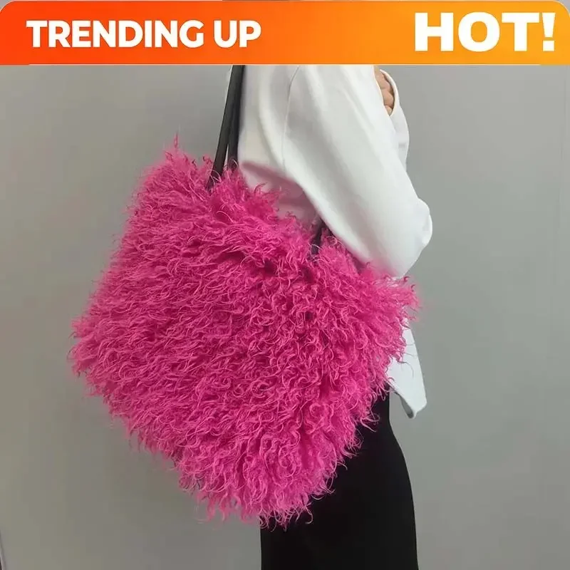 Women Tote Bag Autumn Winter Fashion Imitation Lamb Wool High-Capacity Shoulder Bag Handbag Luxury