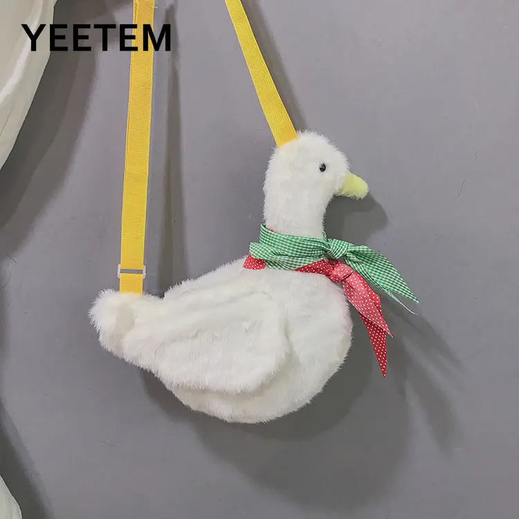 Plush Shoulder Bag White Duck Small Bag Female New Style Cute Plush Shoulder Bag Fashionable Cartoon Duck Messenger