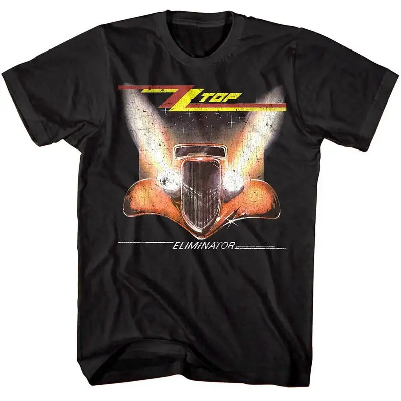 

ZZ Top Men's T-Shirt Eliminator Album Cover Black Shirt 80s Rock Band Tees Classic Concert Merch Cool Graphic Tees Gift