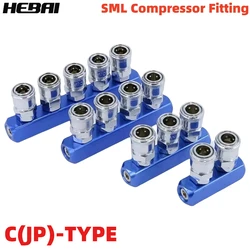 HEBAI Fitting C-type SMY SMV SML round Compressor Pneumatic Fitting Pump Tool Coupler Manifold Multi Splitter Air Gas Distributo