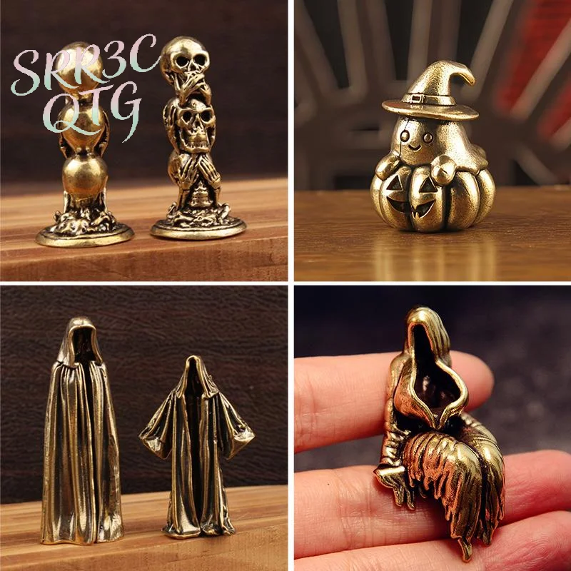 Hot Brass Pumpkin Demon Small Figurine Moon  Decoration Statue Desktop Ornaments Halloween Party Gifts Home Decoration Crafts