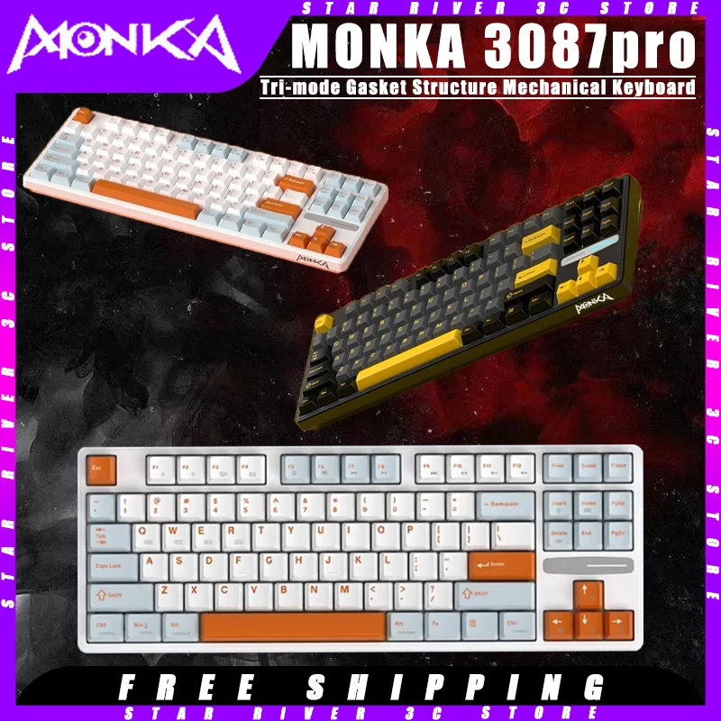 

MONKA 3087pro Mechanical Keyboard Tri-mode Wireless 2.4G Hot Swappable Gasket Structure Customized Gaming Keyboard Pc Accessores