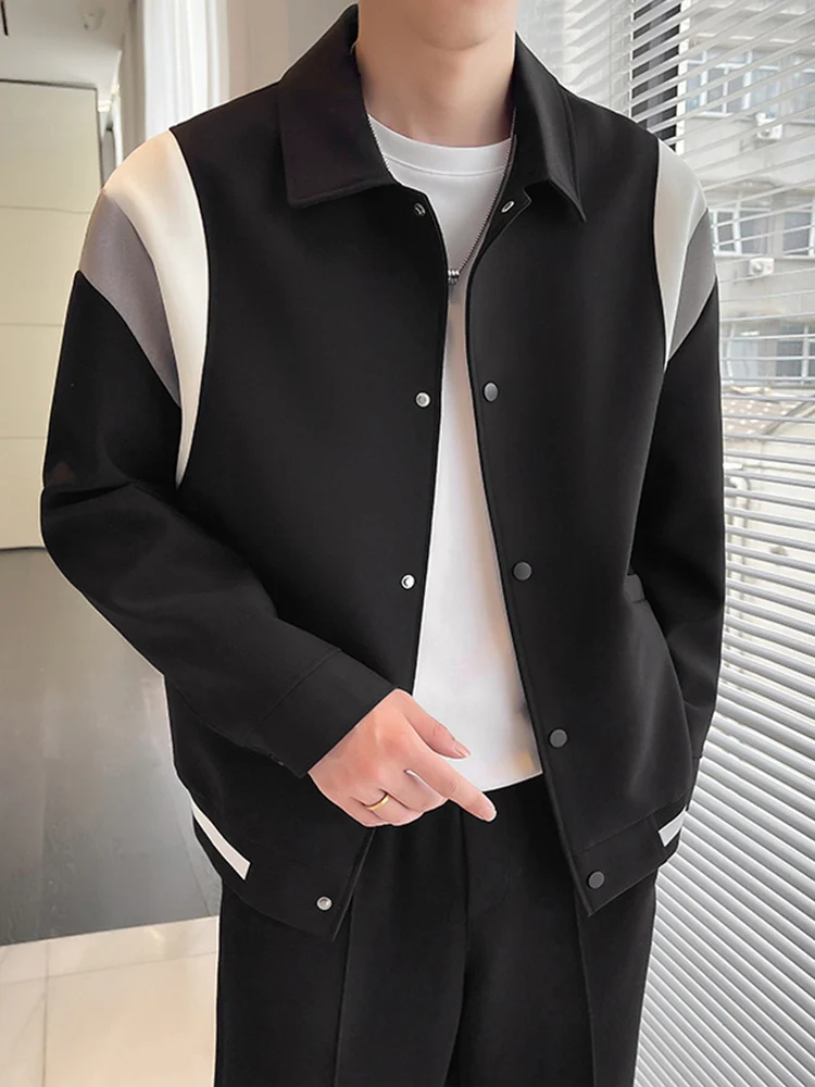 

Мужские демисезонные куртки с отложным воротником, дизайнерские вставки, повседневные, модные, высококачественные, из полиэфирного волокна, с длинными рукавами