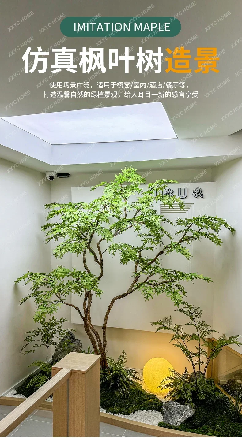 

Artificial Green Maple Indoor Tea Room Landscape Bonsai Fake Trees Decoration Green Plant Landscaping Decoration