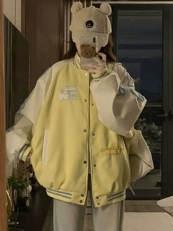 

plus Size 300 Pounds American Style Baseball Jacket Women's Embroidered Versatile Jacket Student Casual Wear Autumn Outerwear