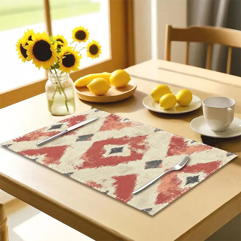 Boho Diamond Ikat Heat Resistant Washable Table Placemats Kitchen Dining Decor 4 Piece Set