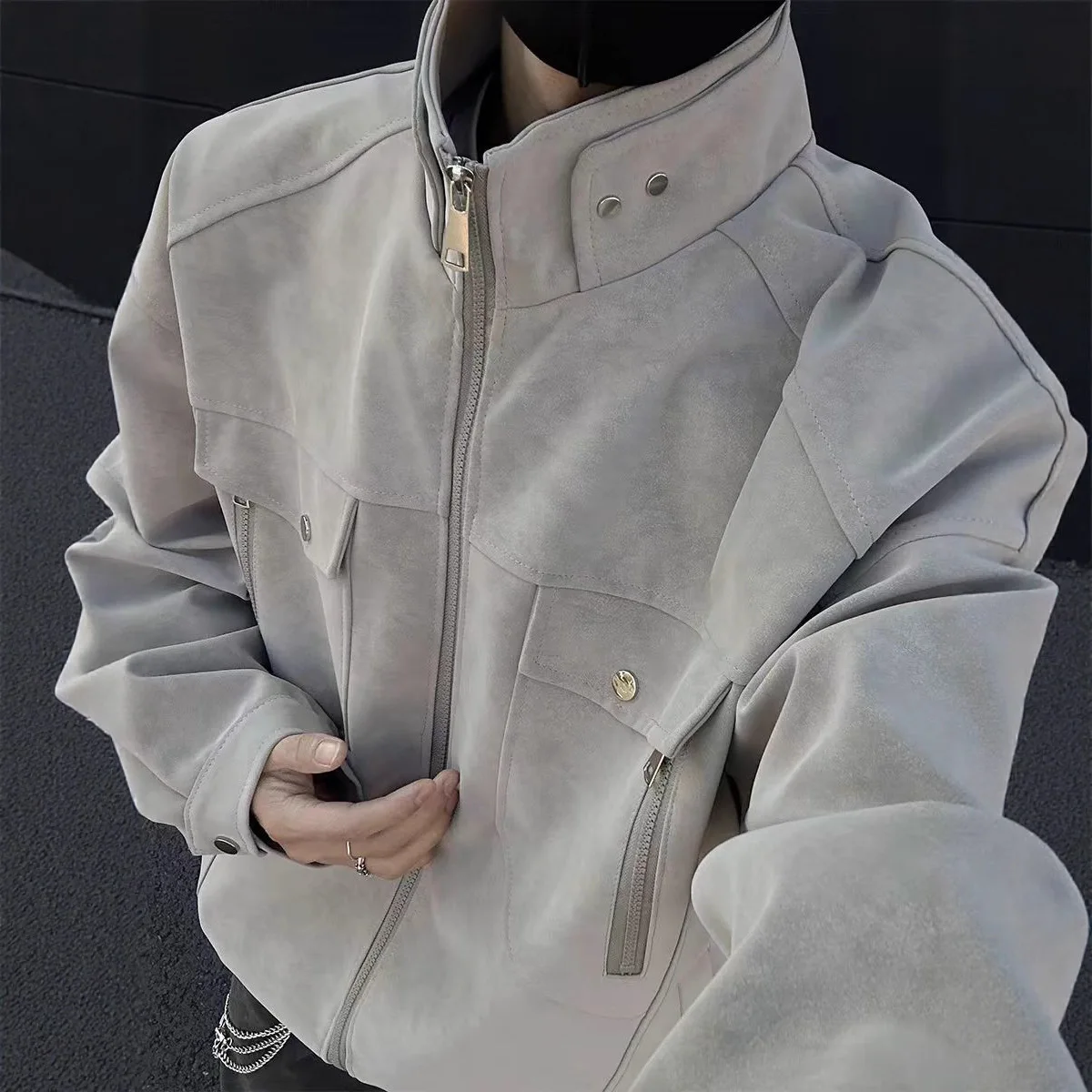 

American Jacket for Men and Women 2025 Spring and Autumn New Style Loose Detroit Stand Collar Rascal Handsome Couple Coat