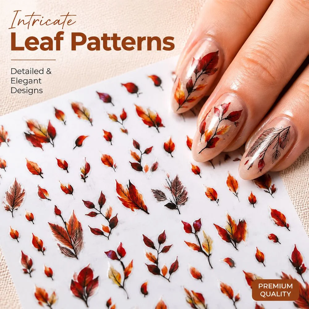 1Pc Fall Leaf Nail Stickers Ins Style Watercolor Autumn Maple Leaf Decals Self‑Adhesive For Thanksgiving Seasonal Nail Art Decor
