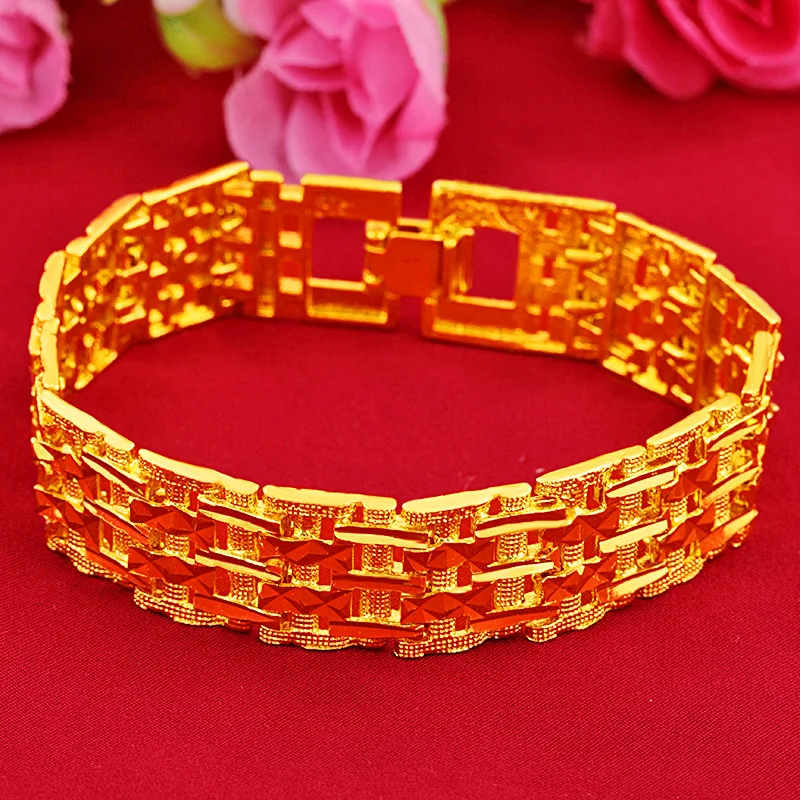 24K Orginal Gold Plated Watch Shape Charm Bracelets for Women New Trendy Elegant Wide Bracelet Couples Jewelry Christmas Gifts