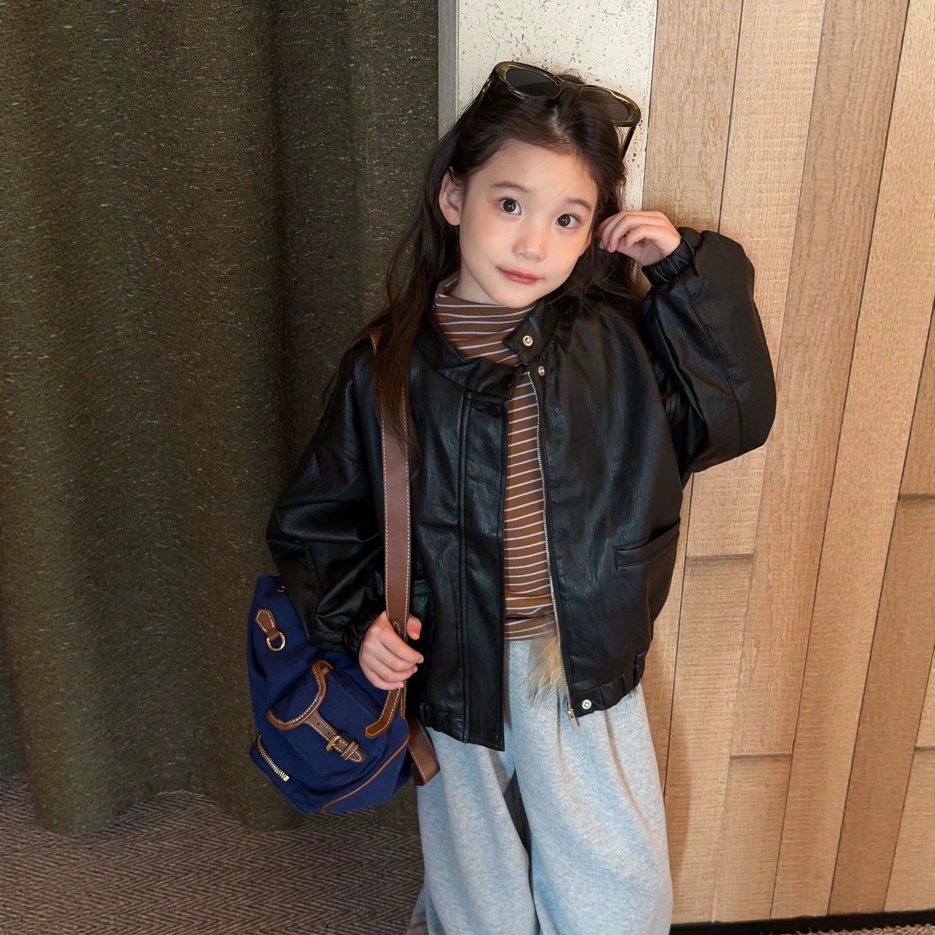 New Black Cotton Jacket for Children Clothing Deep Autumn Warm and Delicate Texture PU Cotton Jacket Windproof Jacket