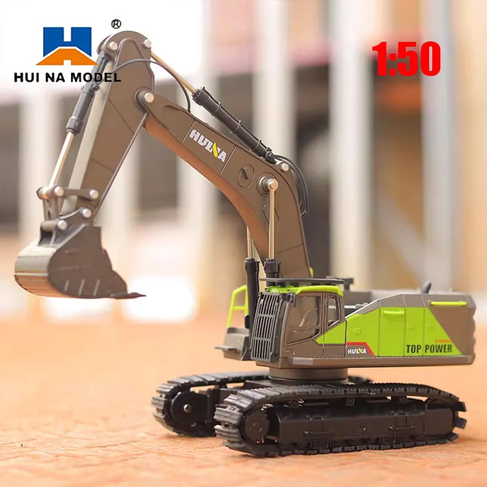 HUINA Excavator Model Car Toy 1/50 1721 Metal Alloy Diecast Static Model Truck Crawler Engineering Vehicle Collection Boy Kids