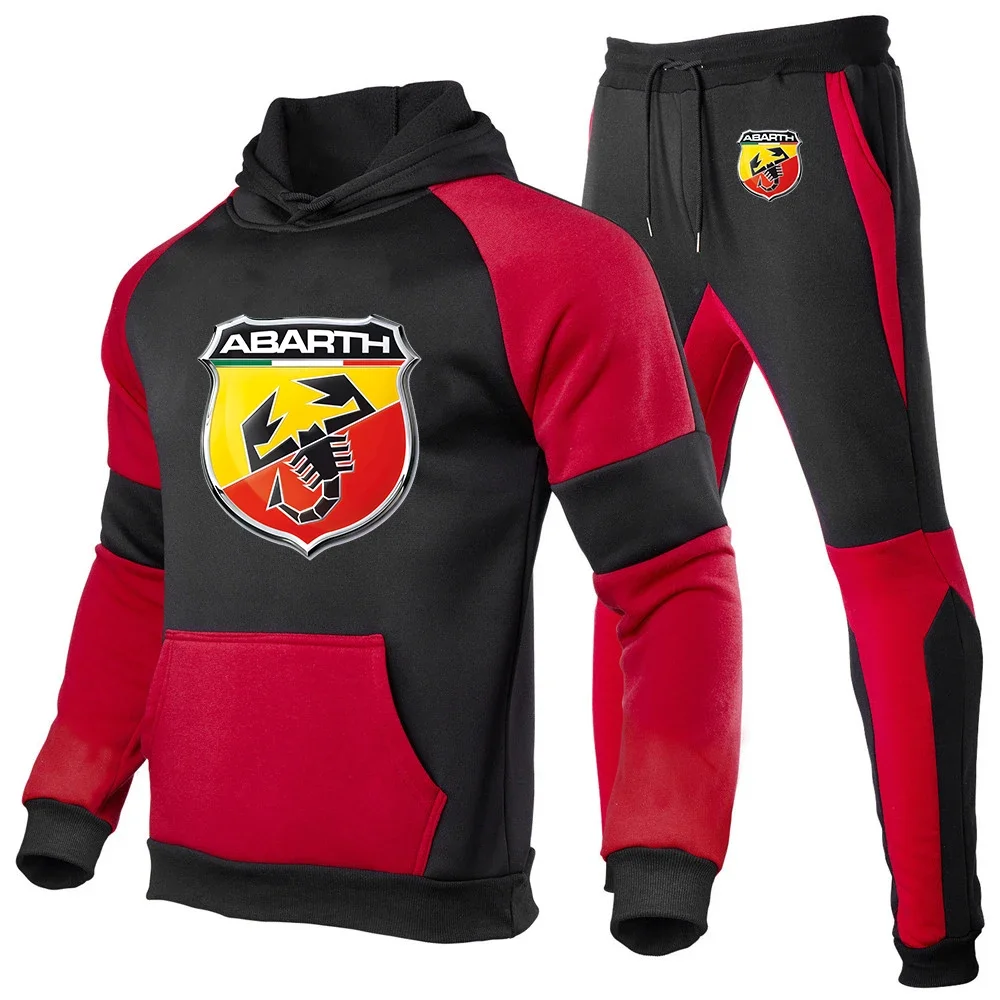 2024 New Abarth Men Spring and Autumn Fashion Printing Leisure Color Matching Hoodie Trousers Hot Sale Comfortable Versatile Set