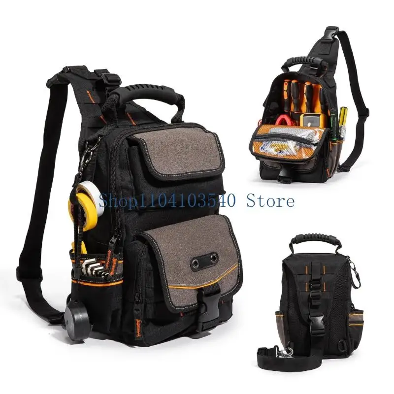 02DC Canvas Tool Storage Case With Exterior Pockets, Removable Shoulder Belt, Side Tape Loop and Two Zippers for Home