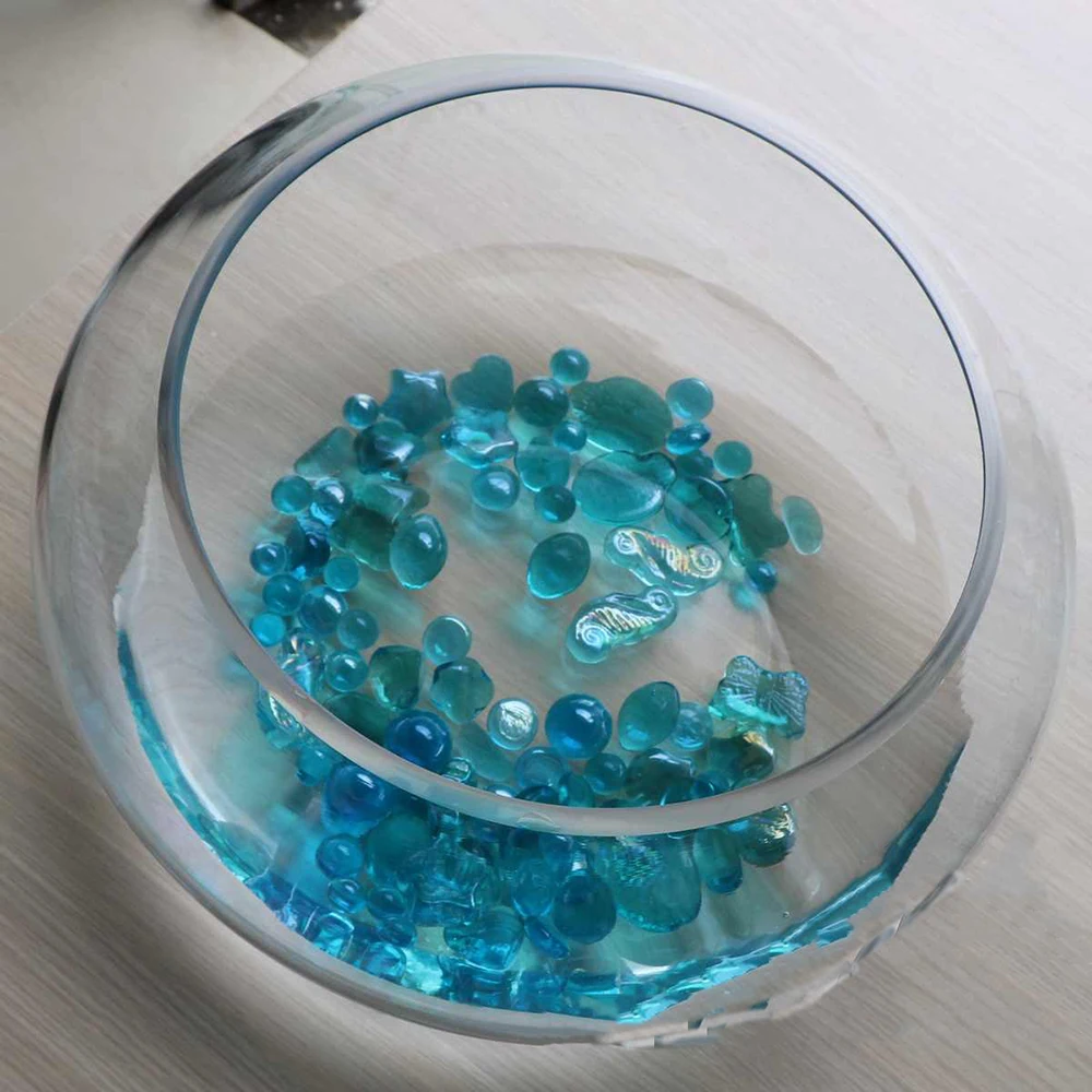 Diameter 14/16/18/22/25/35mm Solid Blue Glass Crystal Ball Decoration Fish Tank Balls DIY Game Art Pieces Various Shapes