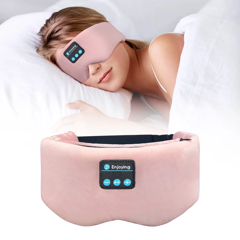 Eye Mask Sleep Headphones Bluetooth Sleeping Headphones  Soft Elastic Comfortable Wireless Music Earphones Pink Mini