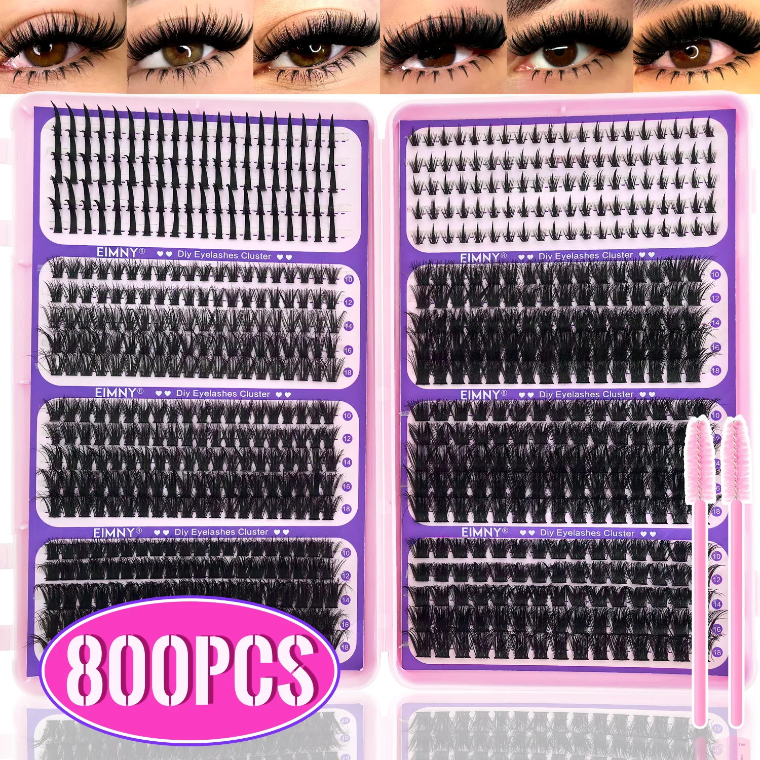 800 Stück EIMNY Wimpernverlängerungen 40D-120D+Spikes Flauschige D-Curl Volumen-Wimpern 10-18mm Längen für Anfänger zu Hause – Detail 5