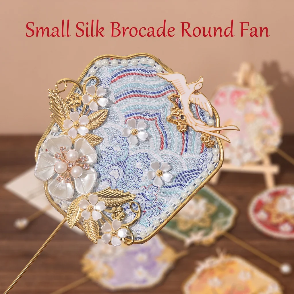 Unfinished Diy Mirror Hand Fan Kit Brocade Wedding Fan Makeup Mirror Pearl Flower Decoration Party Decorative Bridal Accessories