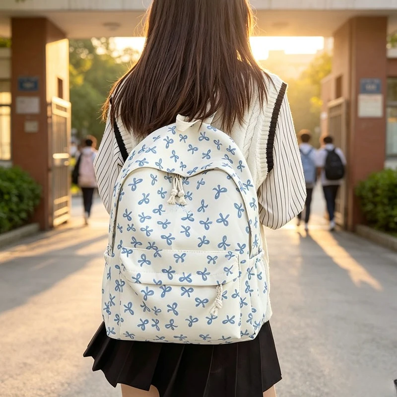 Bowknot Backpack for Women Teen Lightweight Casual Daypack for Commute Travel School Sports Fashionable Spring Summer