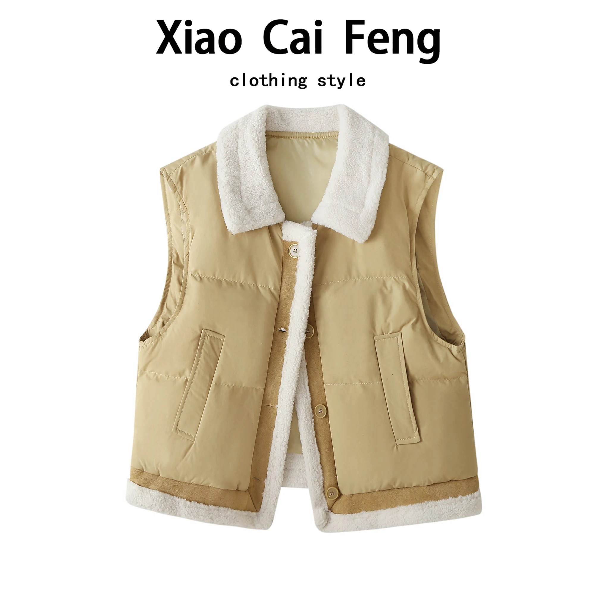 

Lightweight Padded Vest Women's Winter Faion Lamb Fur Color Blo Warm Layering Jaet Collar Single Button Closure