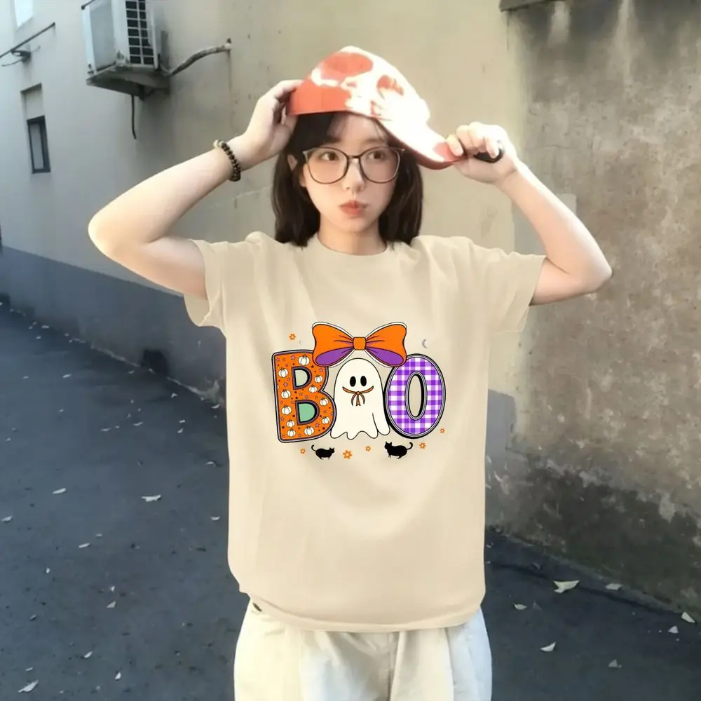 Ghost Boo Graphic Crew Neck Short Sleeve T-Shirt Halloween Theme Pumpkin Printed Graphics Tee Casual Holiday Top Women's Clothes