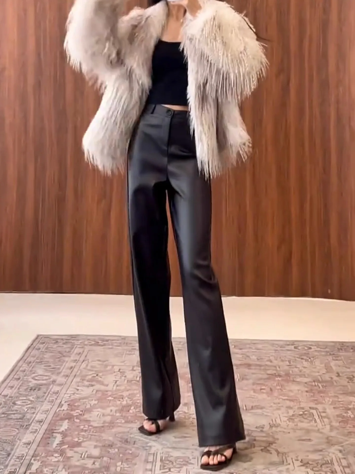 

Женские кожаные брюки Bla с высокой талией, облегающие, осенне-зимние, новые, широкие, прямого кроя, в пол