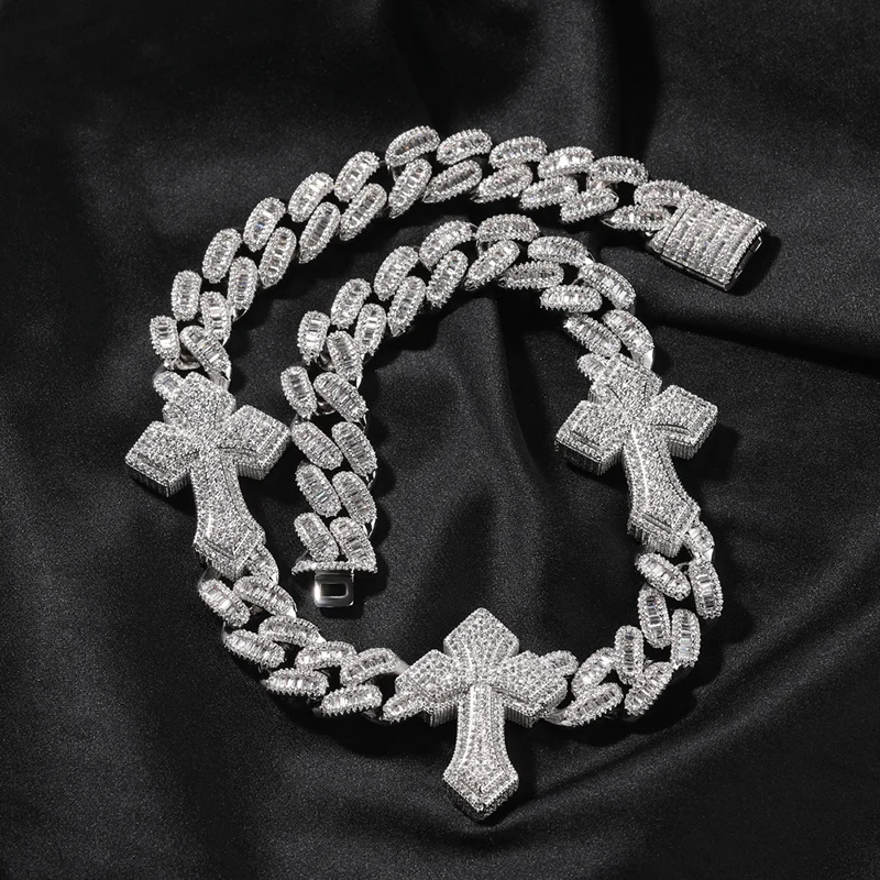 Hip Hop 5A+ CZ Stone Paved Bling Iced Out Big Heavy Crosses Cuban Link Chain Necklaces for Men Rapper Jewelry Gold Silver Color