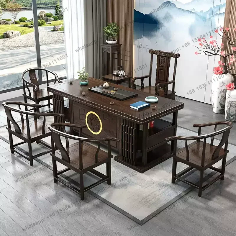 FG  solid wood tea table and chair combination one table five chairs coee table tea set household kung fu tea