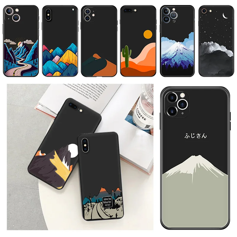 Black Soft Phone Case for Apple iphone 16 15 14 13 12 Mini XS 11 Pro Max XR 7 8 Plus X 16ProMax Snow Mountain Volcano dune Cover