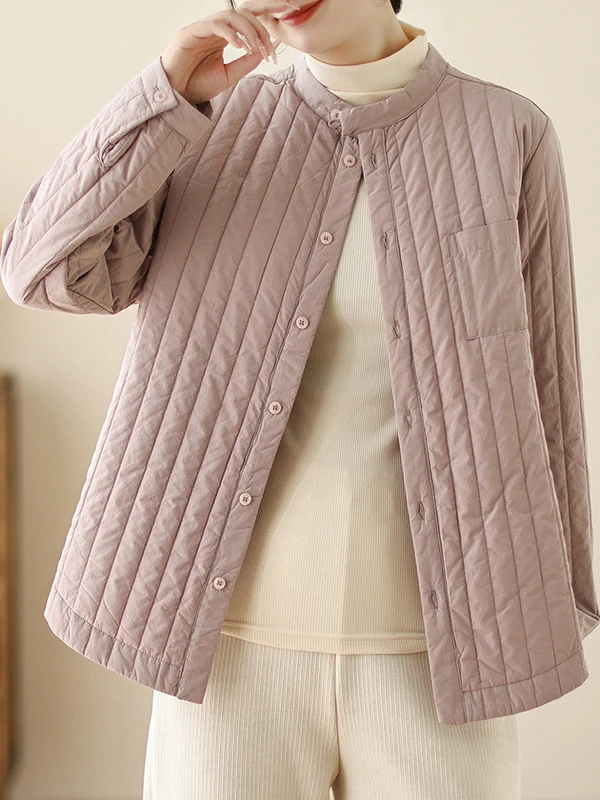 تأثير التخسيس القطن irt Thiened عارضة مخطط مبطن الدافئة خفيفة الوزن القطن معطف الوقوف طوق الشتاء الملابس النسائية #5