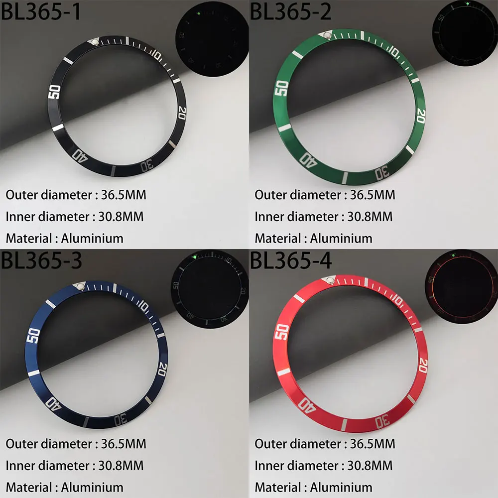 36.5mm Aluminium Curved Retro Watch Bezel insert Fits Vintage Submariner ForNH35 Watch Accessories Case Ring 36.5mm Watch Bezel