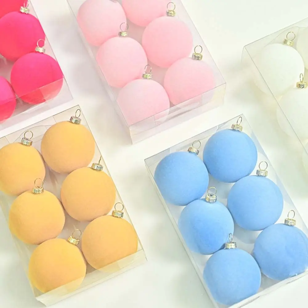 

6pcs 6cm Flocked Christmas Ball Pendant Reusable Shatterproof Christmas Hanging Balls Set Elegant Merry Christmas Decor