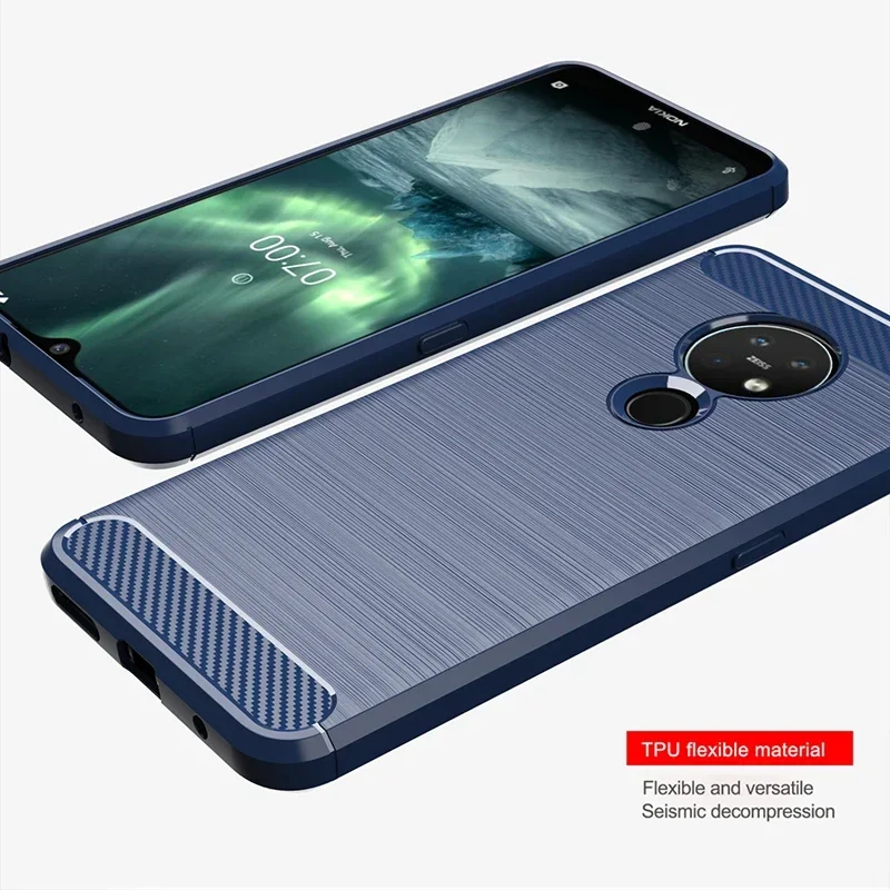for Nokia 7.2 Case Shockproof Brushed Carbon Fiber Soft Bumper Case Cover for Nokia 6.2 / 7.2 Phone Cases Coque
