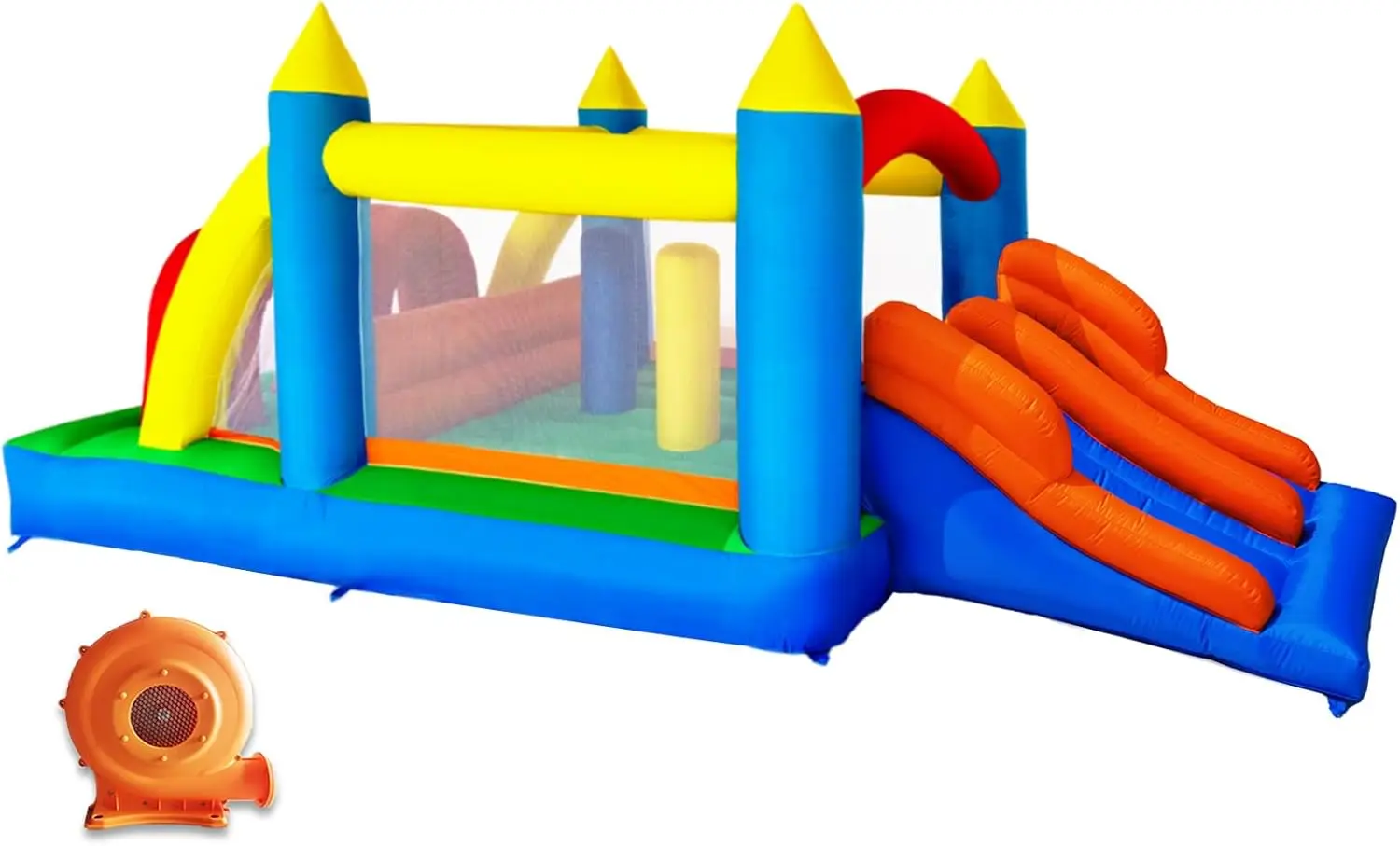 

16.3x7.2FT Kids Inflatable Obstacle Bounce House with Dual Racing Slides, Crawl Tunnels, Climbing, Obstacles, Jumping All in