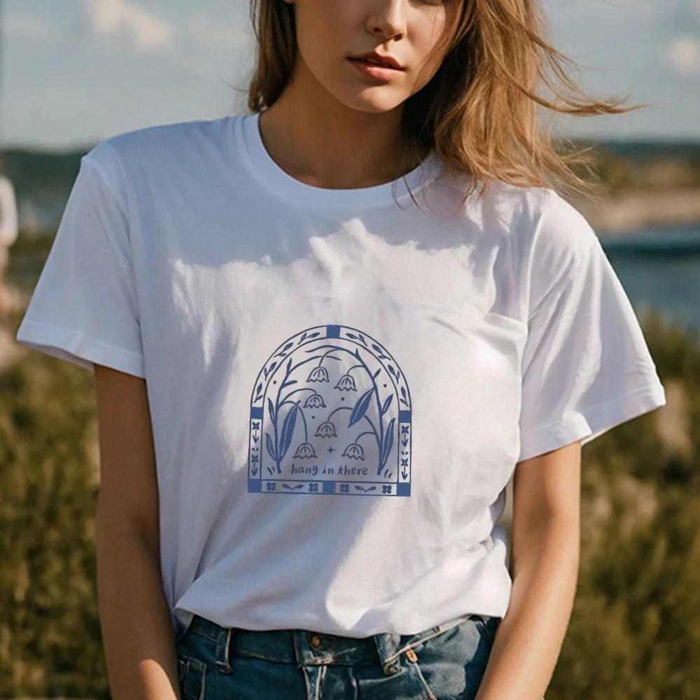 

Lily Of The Valley Printed Summer Cotton T Shirt Loose Style Round Neck Short Sleeve Leisure Casual Top Shoujo Girl Aesthetic