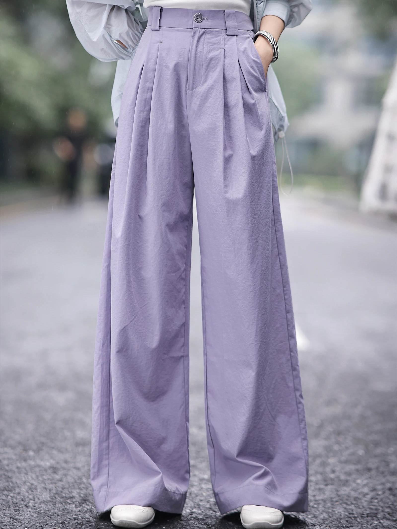 

Wide Leg Pants Elastic Lightweight High Waist Versatile Summer Commute Sle Opaque Fabric Loose Fit Casual Trousers