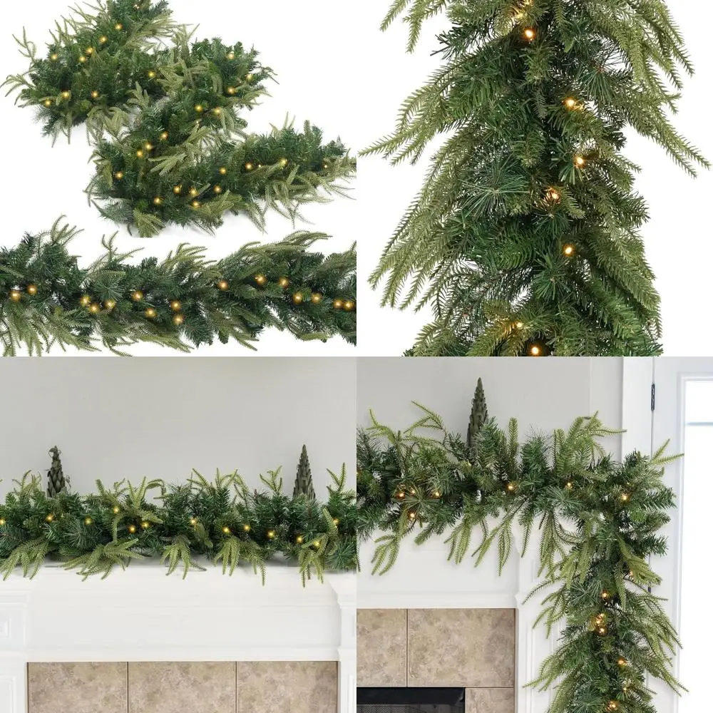 Guirnalda navideña preiluminada de 9 pies con 100 luces, adecuada para uso interior y exterior, incluye temporizador para decoración de manto y escalera