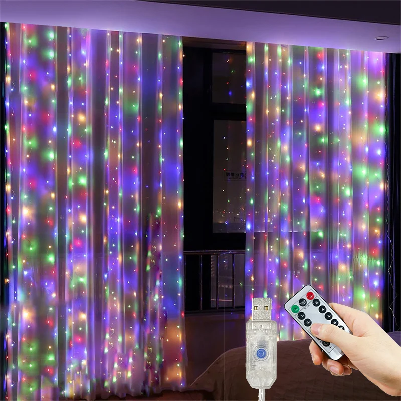 

USB Curtain String Lights with Remote Control 8 Modes LED Lighting Decor Bedroom Garden New Year Wedding Venue Christmas Light
