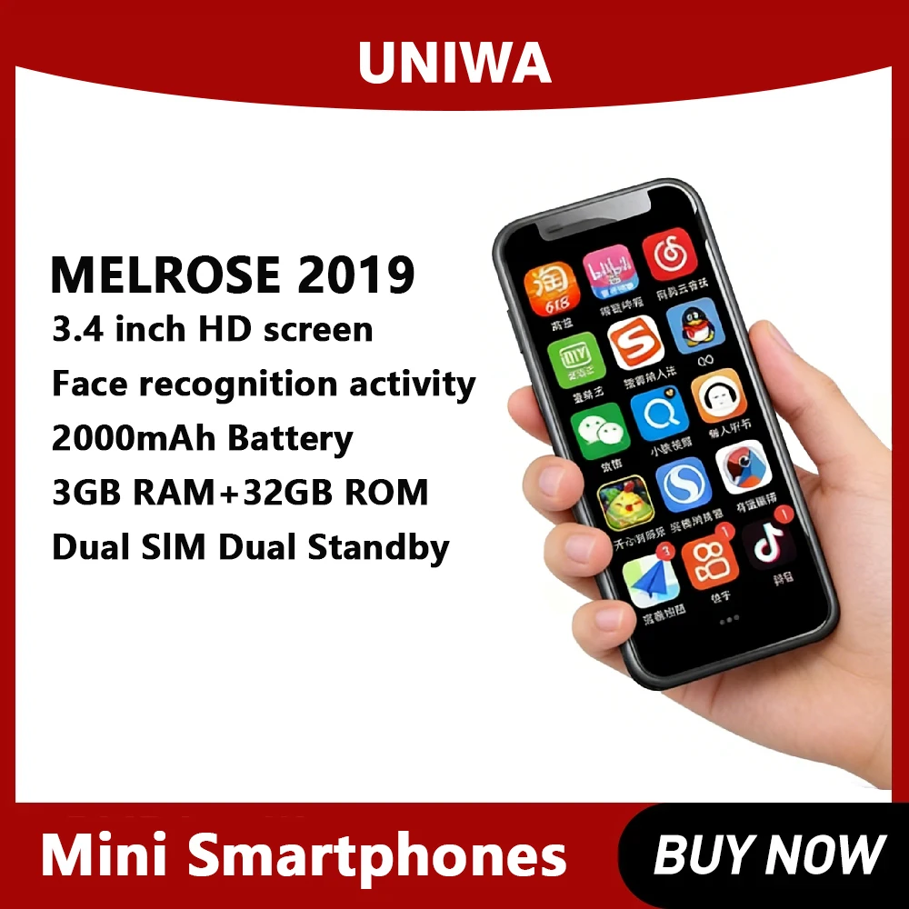 Melrose 2019 4G LTE Smartphone Android Super Mini Phones 3.4 Inch Ultra Slim Quad Core Mobile Phone 5MP 2000mAh Face Recognition