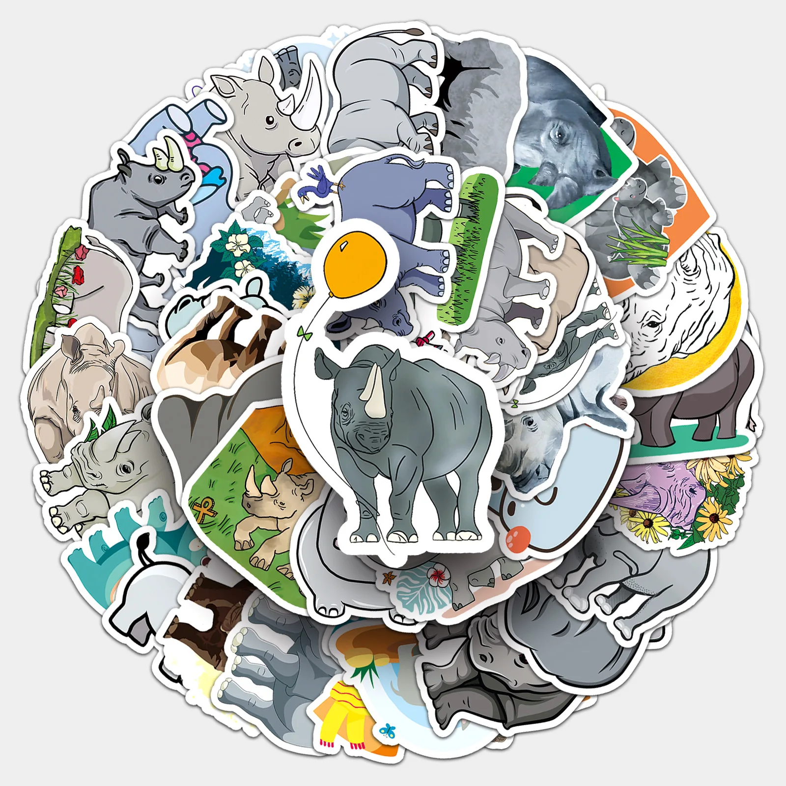 50 قطعة الكرتون الكركدن الحيوان ملصق لطيف متعة الكتابة على الجدران ملصق مضاد للمياه لعبة هدية DIY بها بنفسك كوب ماء صندوق أدوات مكتب سجل القصاصات مذكرات