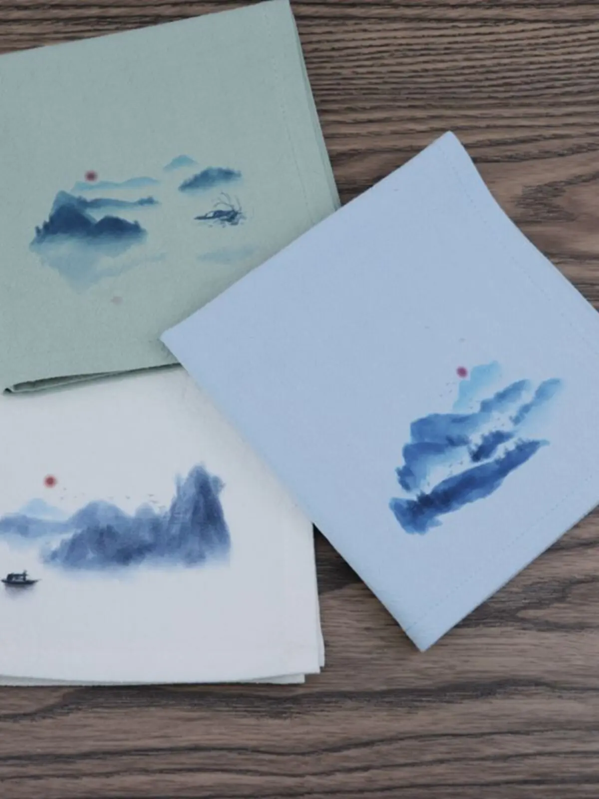 Chinese Style Ink Wash Landscape Printed Soft Cotton Handkerchief Traditional Hanfu Accessory Unisex Absorbent Portable Square