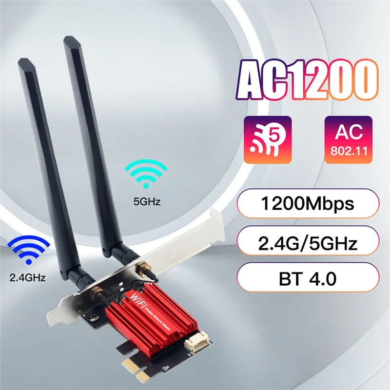 AC1200M Wifi 5 PCI-E Wireless Network Adapter Card BT 4.0 Dual Band 2.4G/5Ghz 802.11AC For Laptop PC Desktop