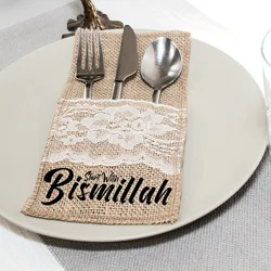 5pcs start with Bismillah cutlery holder bags Eid Mubarak Ramadan Kareem al-Fitr Muslim Islamic Iftar table decoration mom gift