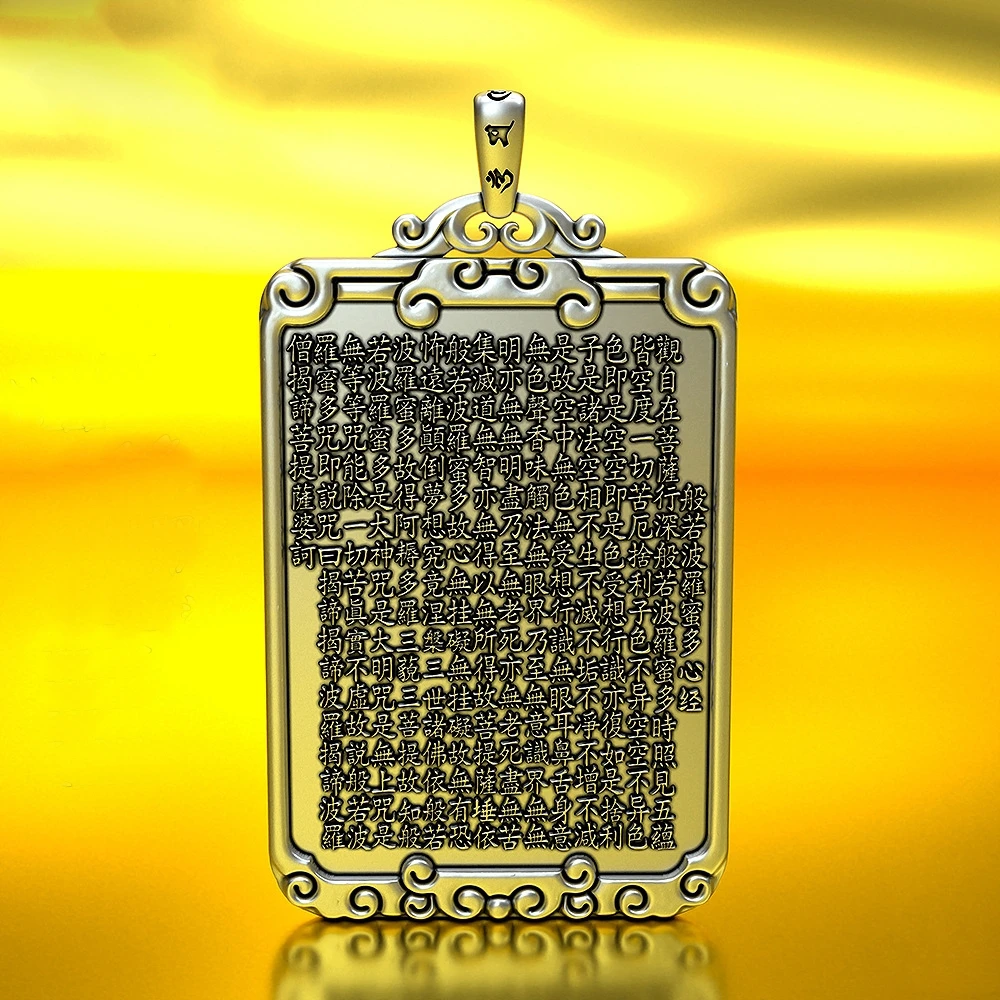 

Vintage Relief Prajnaparamita Heart Sutra Necklace For Men Jewelry Blessing Buddhist Sutras Amulet Card Pendant Male Accessory