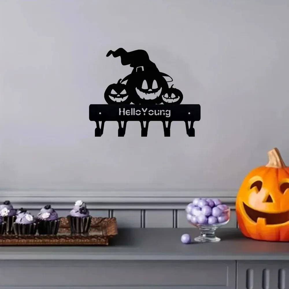 

1pc Enchanting Metal Decorative Hook - Teamed with a Convenient Shelf. A Gorgeous Halloween Hook in Creepy Horror Pumpkin Shape