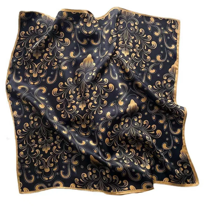 Pure Silk Scarf Women Elegant Floral Printed Small Square Neck Kerchief Bandana Female Echarpe Luxury Hairbands 2024 Spring