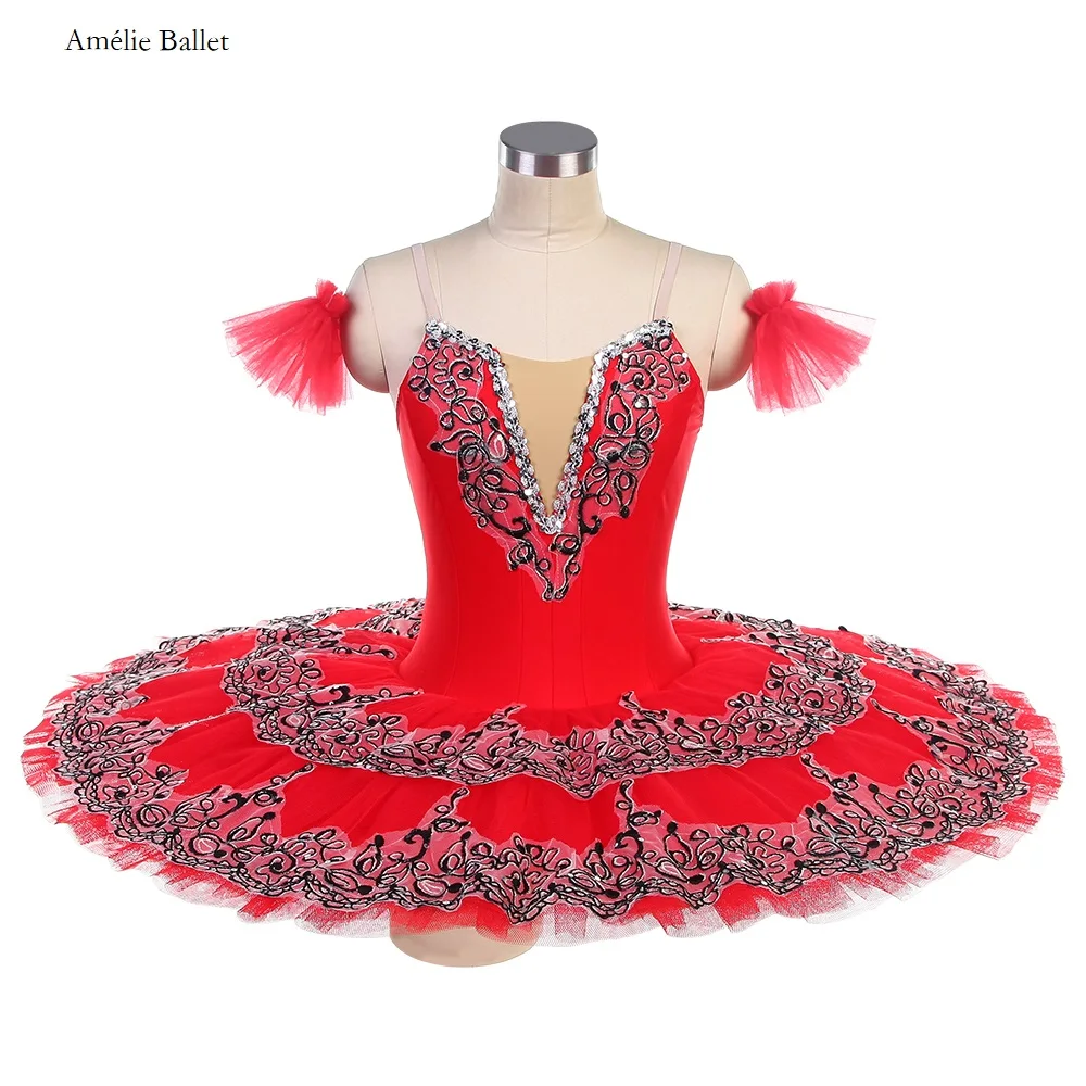 BLL440 Red Pre-Professional Ballet Dance Tutus for Women & Girls Ballerina Stage Performance Dance Dress Pancake Tutu