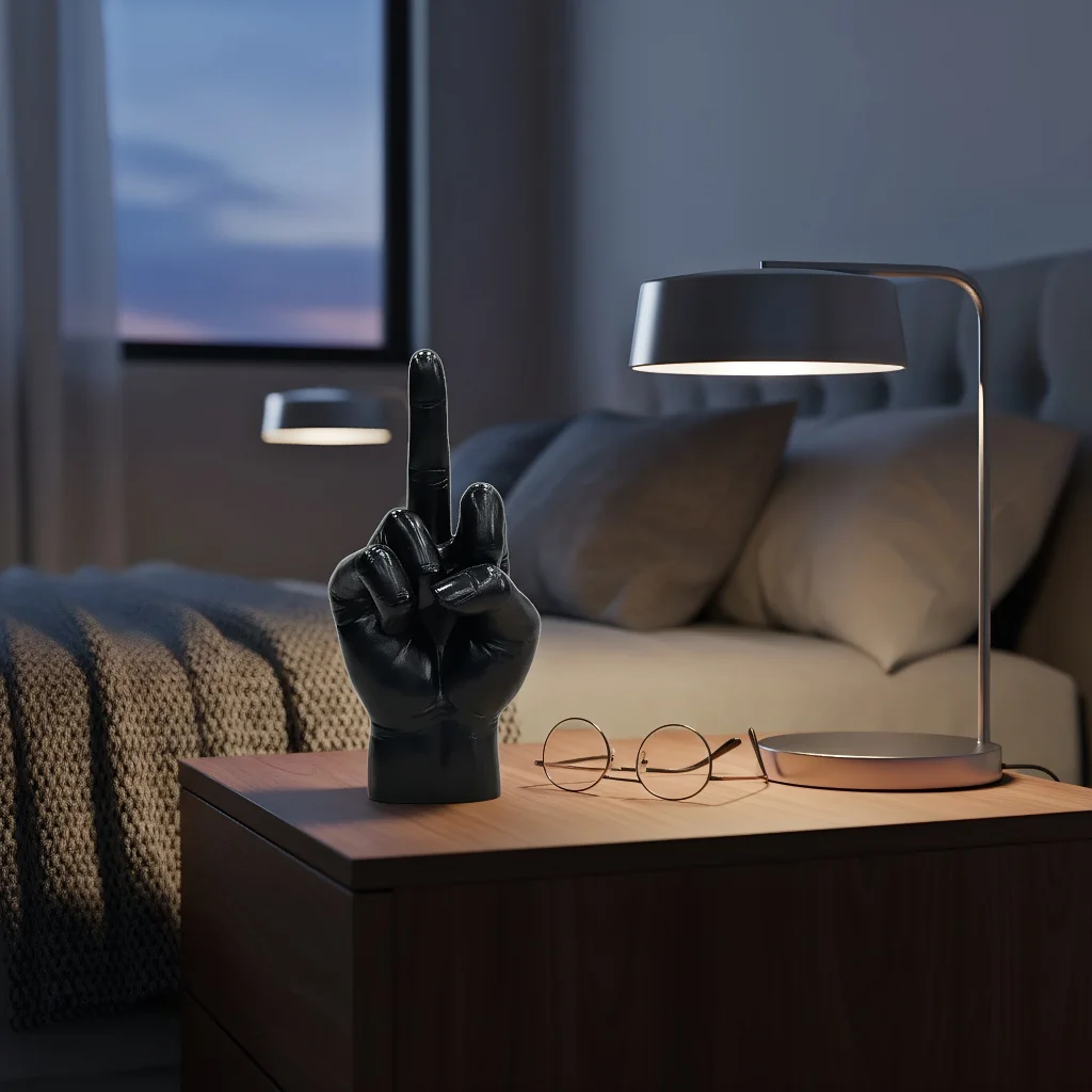 

Современная скульптура из полирезины — черно-золотая художественная деталь жестов среднего пальца, современный домашний декор